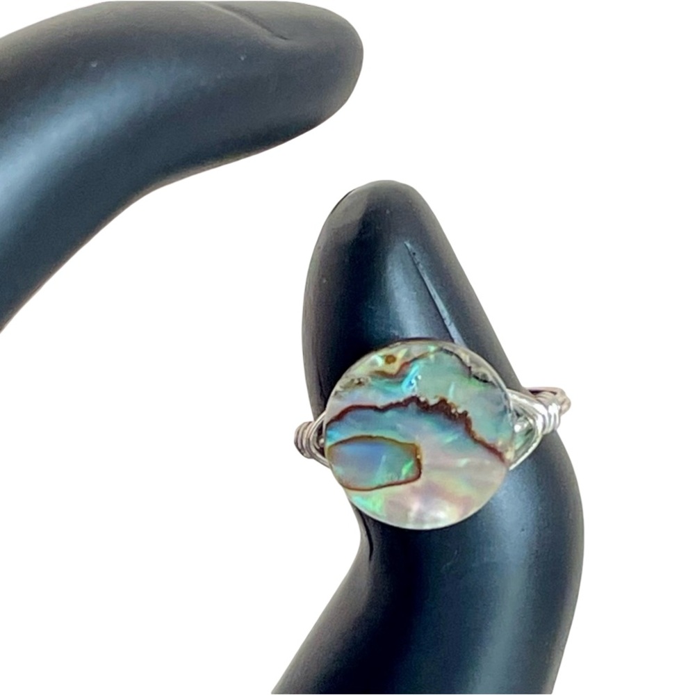 Silver Wire Wrapped Abalone Ring Size 6